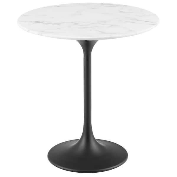 MODWAY Lippa 20 in. Round Artificial Marble Side Table in Black White