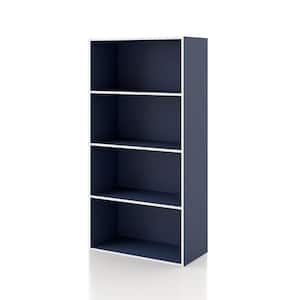 Quincy 46.85 in. Tall Stackable Steel Blue Engineered Wood 4-Shelf Modern Modular Bookcase