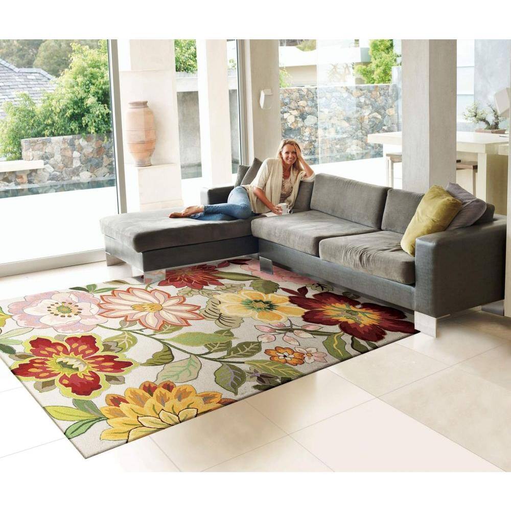 Ivory Floral Tufted Large Synthetic Area Rug - Easy Care
