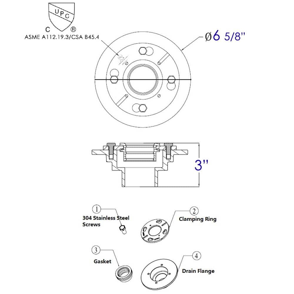 6.63'' Black Cast Iron Shower Drain Base