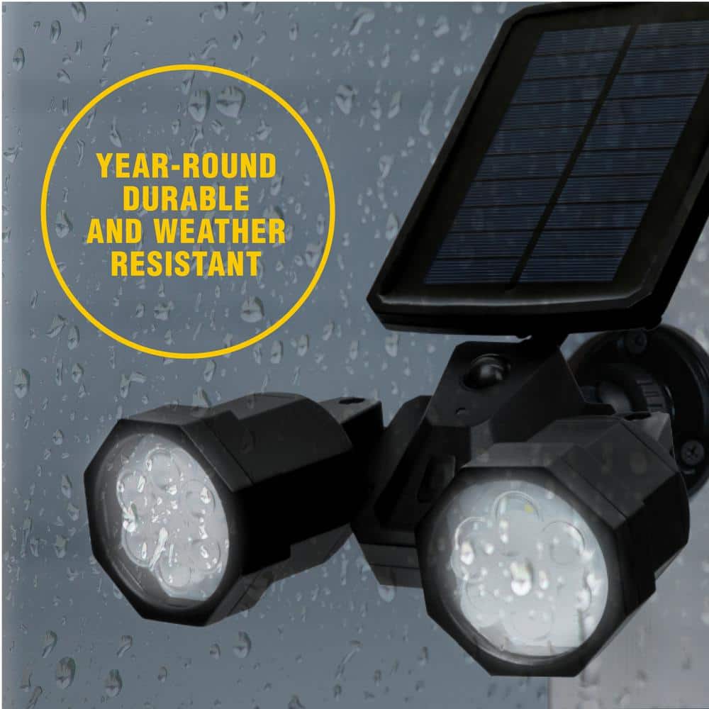 Dual Motion-Sensing Solar LED Black Spotlight, 500 Lumens Outdoor