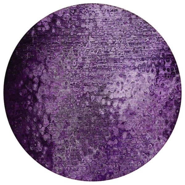 Purple 8 ft. Round Woven Border Round Indoor/Outdoor Area Rug