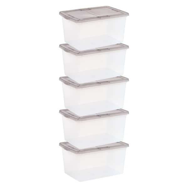 58 Qt. Snap Top Plastic Storage Box, Clear with Gray Lid (5-Pack)