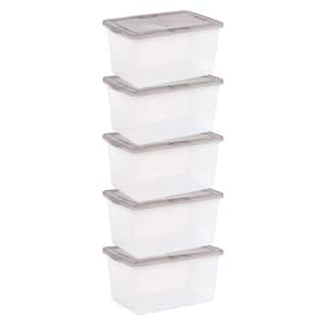 58 Qt. Snap Top Plastic Storage Box, Clear with Gray Lid (5-Pack)
