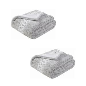 Geometric Gray Flannel Sherpa 50 in. x 60 in. Throw Bed Blanket (2-Pack)