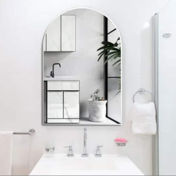 YESSKY DOWELL ENTER LLC 24 in W x 36 in. H Arch Mirror for Bathroom Silver Arch Wall Mirror Vanity Mirror Metal Framed Anti-Rust Tempered Glass