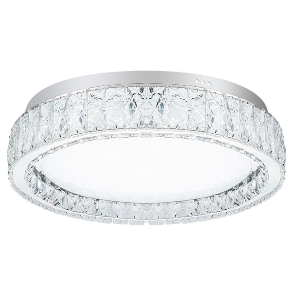 Unbranded 21.6 in. 1-Light Modern Crystal Chrome LED Flush Mount Ceiling Light