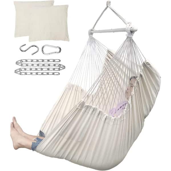 Unbranded Hammock Chair Swing-Large Hanging Hammock Chair-Max 500 Lbs-63in Hammock Swing- Roomy & Heavy Duty, Beige (With Pillows)