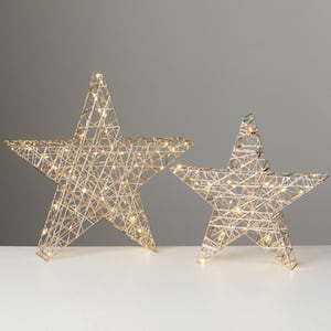 19.75 in. and 16 in. Lighted Outdoor Gold Stars Christmas Yard Decor - Set of 2