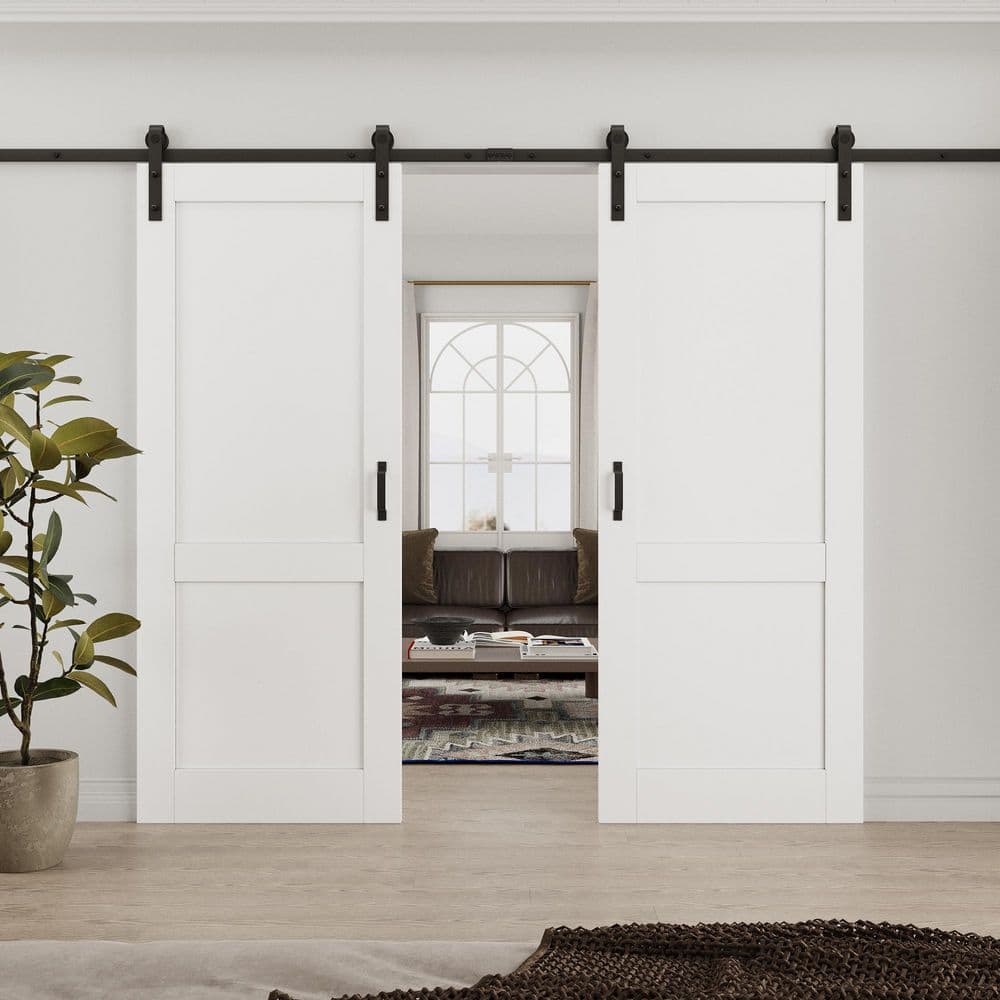 ARK DESIGN 64 in. x 80 in. (Two 32 in. Slabs) Paneled 2-Lite White ...