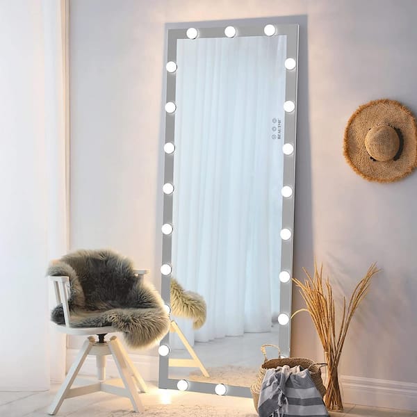 Tileon 63 in. W x 24 in. H Rectangular Framed Dimmable Wall Mounted/Free Standing Bathroom Vanity Mirror with Led Bulb in White