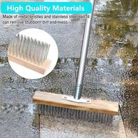 KIWDZFU 12 in. Concrete Scrub Brush with Heavy Duty Stiff Metal Bristle and 62 in. Long Handle PH00522098