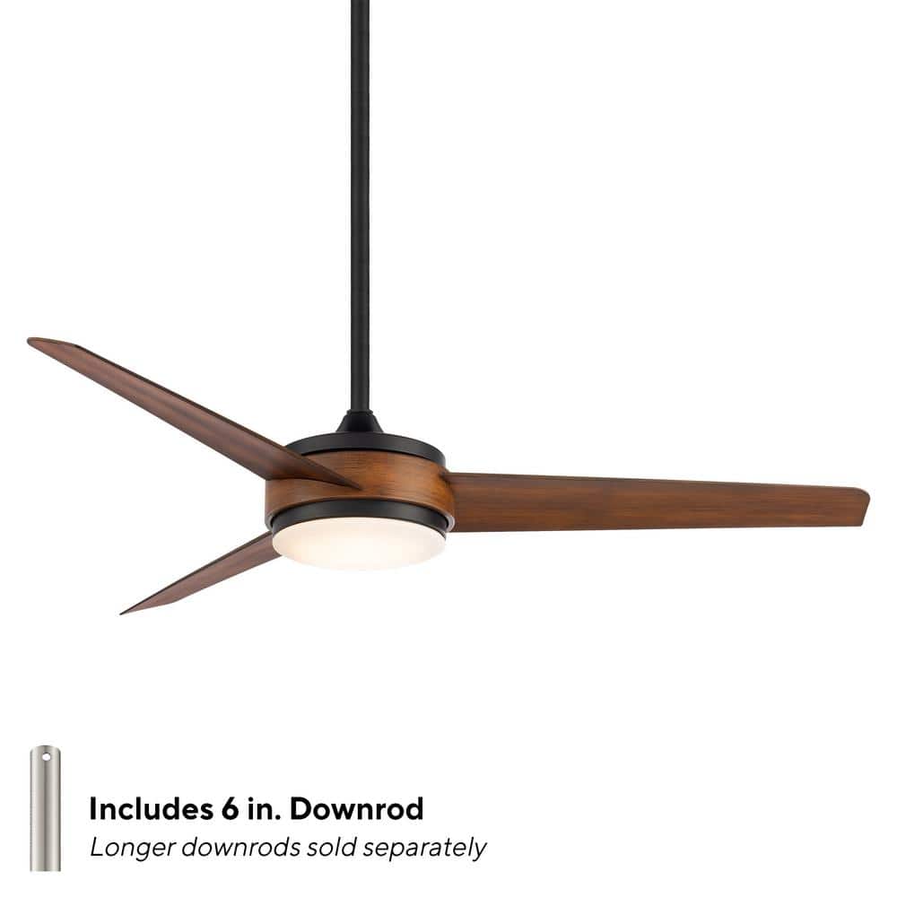 54" Matte Black Distressed Koa Smart Ceiling Fan with LED Light