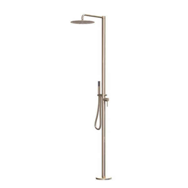 Single Handle 1-Spray Outdoor Freestanding Shower Faucet 1.8 GPM with Ceramic Disc Valves Outside Shower in Brushed Gold