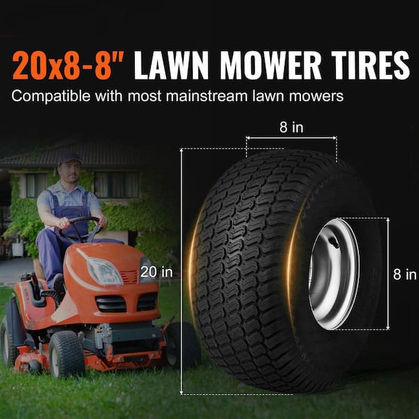Lawn Mower Tires with Rim 20 x 8-8 in. Tubeless Tractor Tires 2-Pack Tire and Wheel Assembly S-Turf Pneumatic Tires