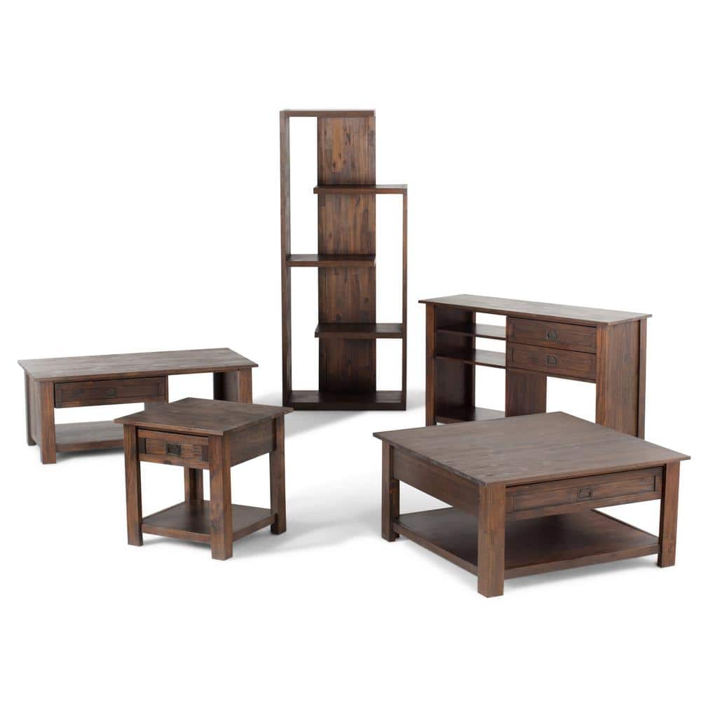 Distressed Charcoal Brown Acacia Wood End Side Table with Storage