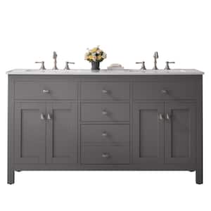 Artemis 60 in. W x 22 in. D x 34 in. H Double Bath Vanity in Gray with Quartz Top with White Sinks