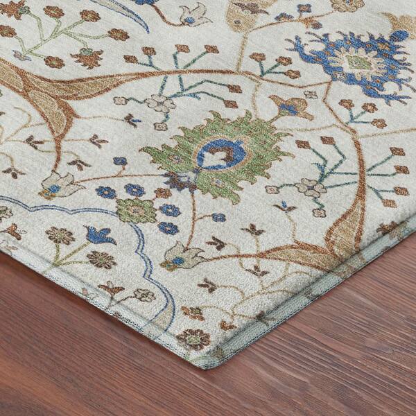 Mayfield Premium Machine Washable Abstract AMF2250 Ivory 8 ft. x 8 ft. Round Rug