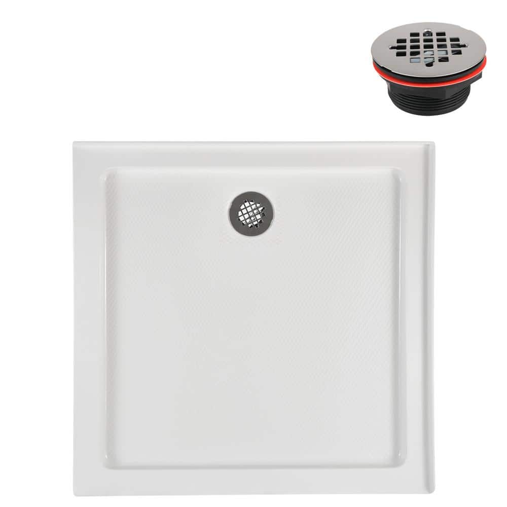 36'' Square Glossy White Acrylic Shower Base with ABS Drain