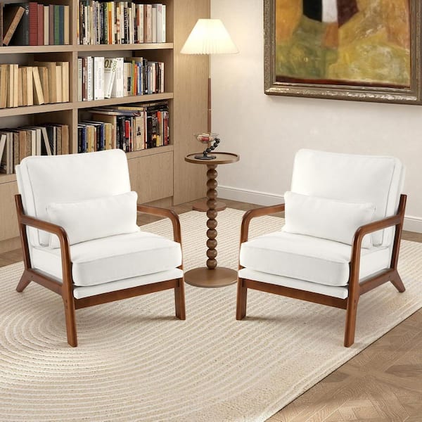 WONDER COMFORT Beige Linen Upholstered Single Sofa Accent Chair (Set of 2) with Solid Wood Frame and Soft Pillow for Living Room