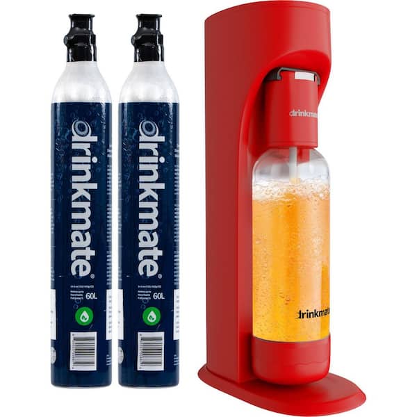 DrinkMate Royal Red Sparkling Water and Soda Maker Machine Bubble Up Bundle with 2 60L CO2 Cartridges
