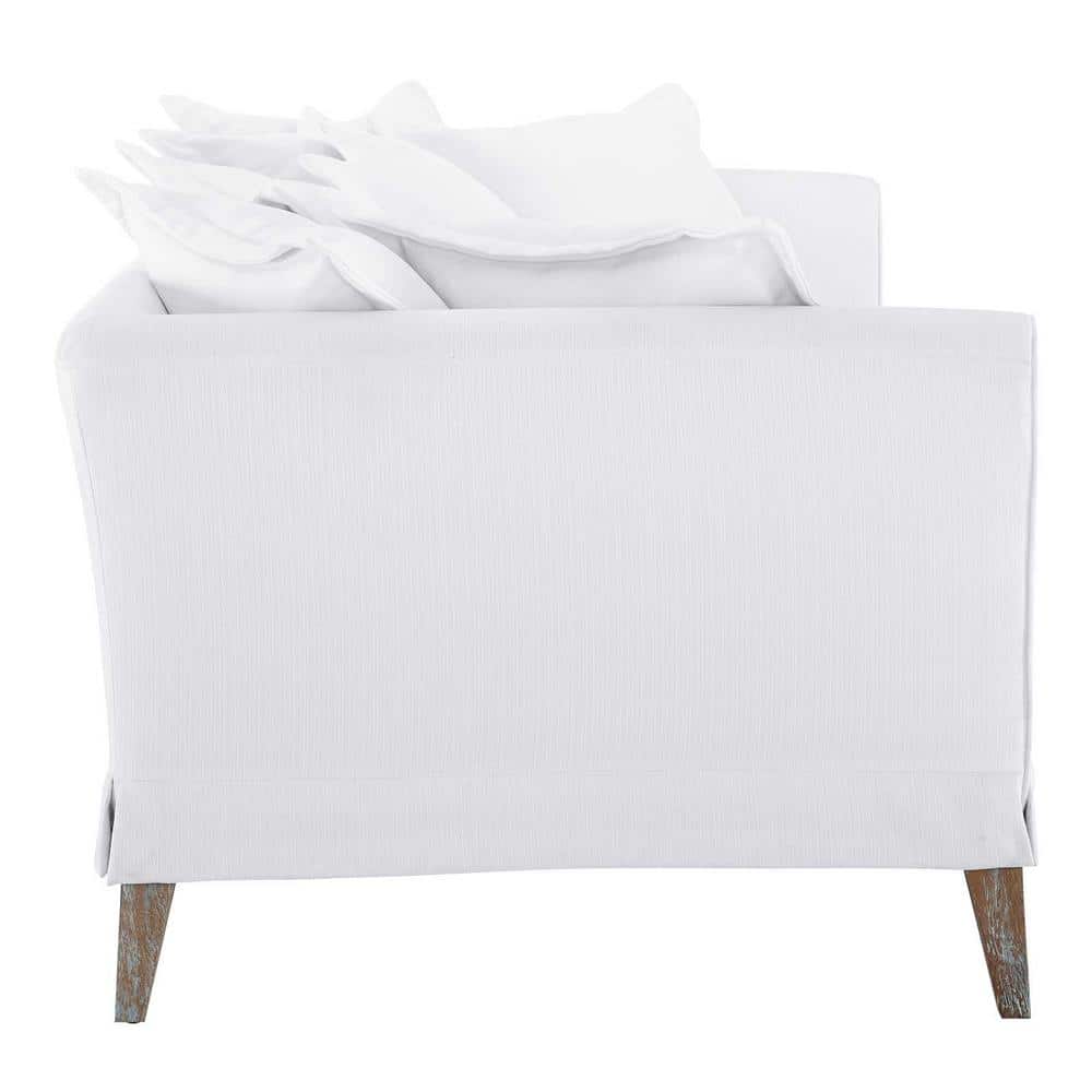 Rowan 84 in. White Fabric Sofa with Rustic Wood Frame