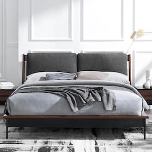 Landon Brown Crimson Wood Frame King Platform Bed with Fabric