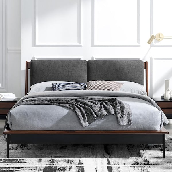 Unbranded Landon Brown Crimson Wood Frame King Platform Bed with Fabric