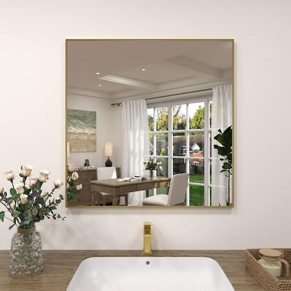 Vibe 30 in. W x 30 in. H Rectangular Framed Wall Bathroom Vanity Mirror in Brushed Gold