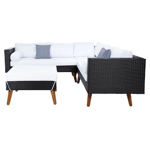 Analon Black 3-Piece Wicker Patio Conversation Set with White Cushions