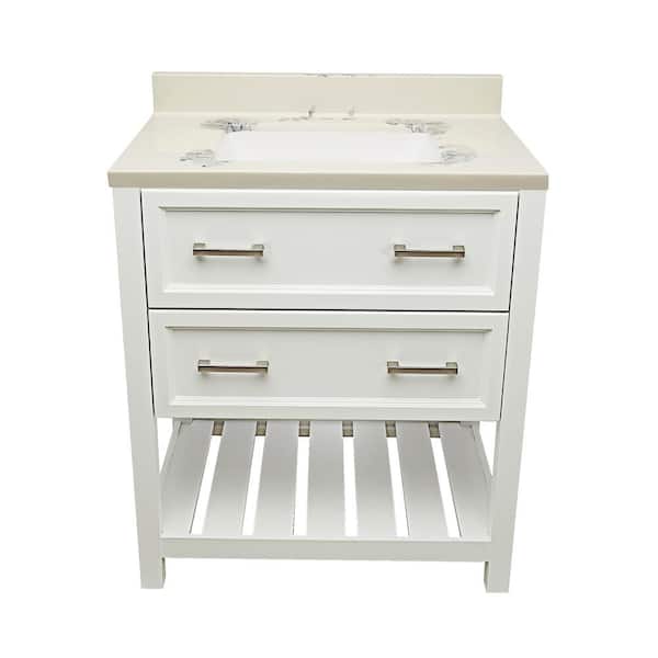 Ella Tremblant 31 in. W x 22 in. D x 36 in. H Bath Vanity in White with Carrara Cultured Marble Top
