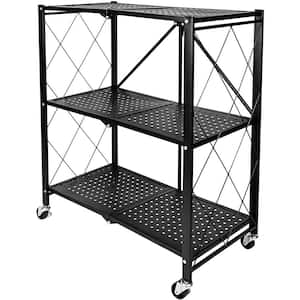 Black 3-Tier Metal Collapsible Garage Storage Shelving Unit (28 in. W x 35 in. H x 15 in. D)