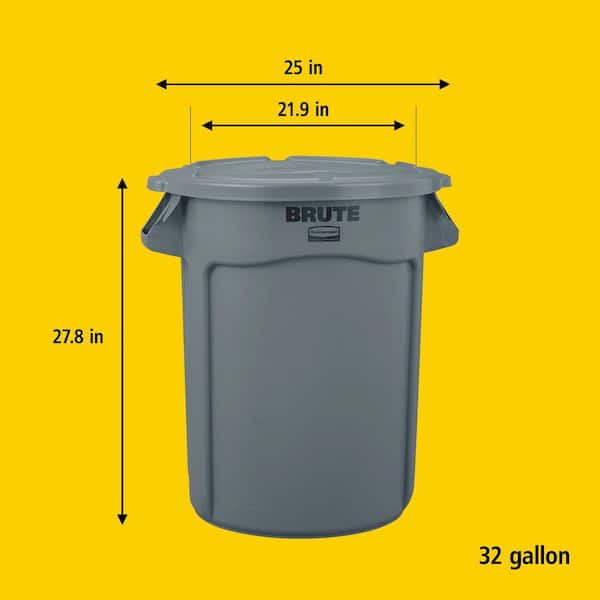 Rubbermaid Commercial Products - BRUTE 32 Gal. Grey Vented Plastic Outdoor Trash Can with Lid For Restaurants/Offices/Warehouses/Commercial Environments