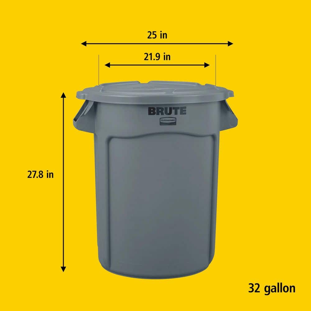 Gray 32-Gallon Heavy-Duty Plastic Trash Can with Lid