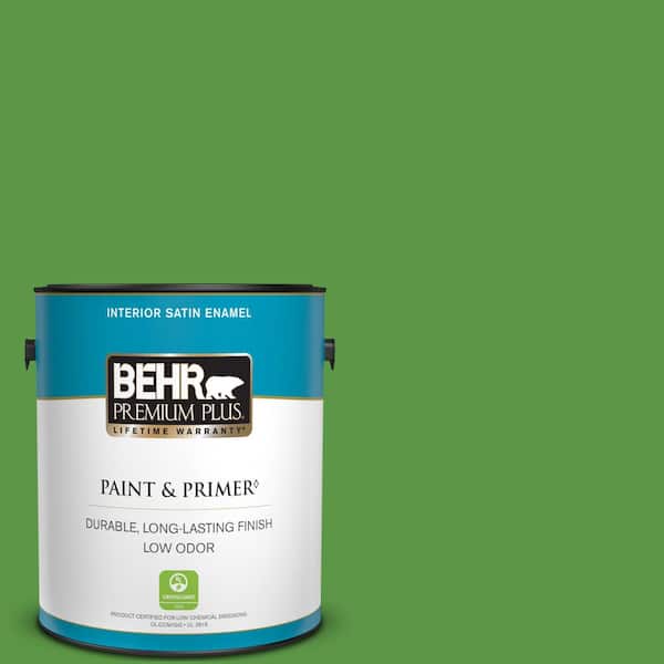 BEHR PREMIUM PLUS 1 gal. #430B-7 Cress Green Satin Enamel Low Odor Interior Paint & Primer