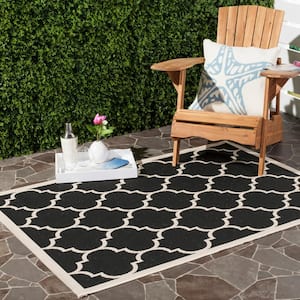 Courtyard Black/Beige Doormat 2 ft. x 4 ft. Geometric Indoor/Outdoor Patio Area Rug