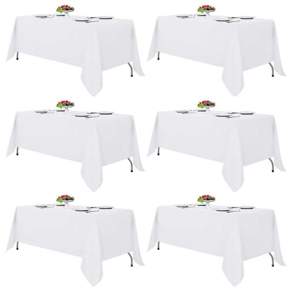 70 in. W x 120 in. L Classic White Solid Pattern High-Density Polyester Fabric Rectangular Table Cover (Set of 6)
