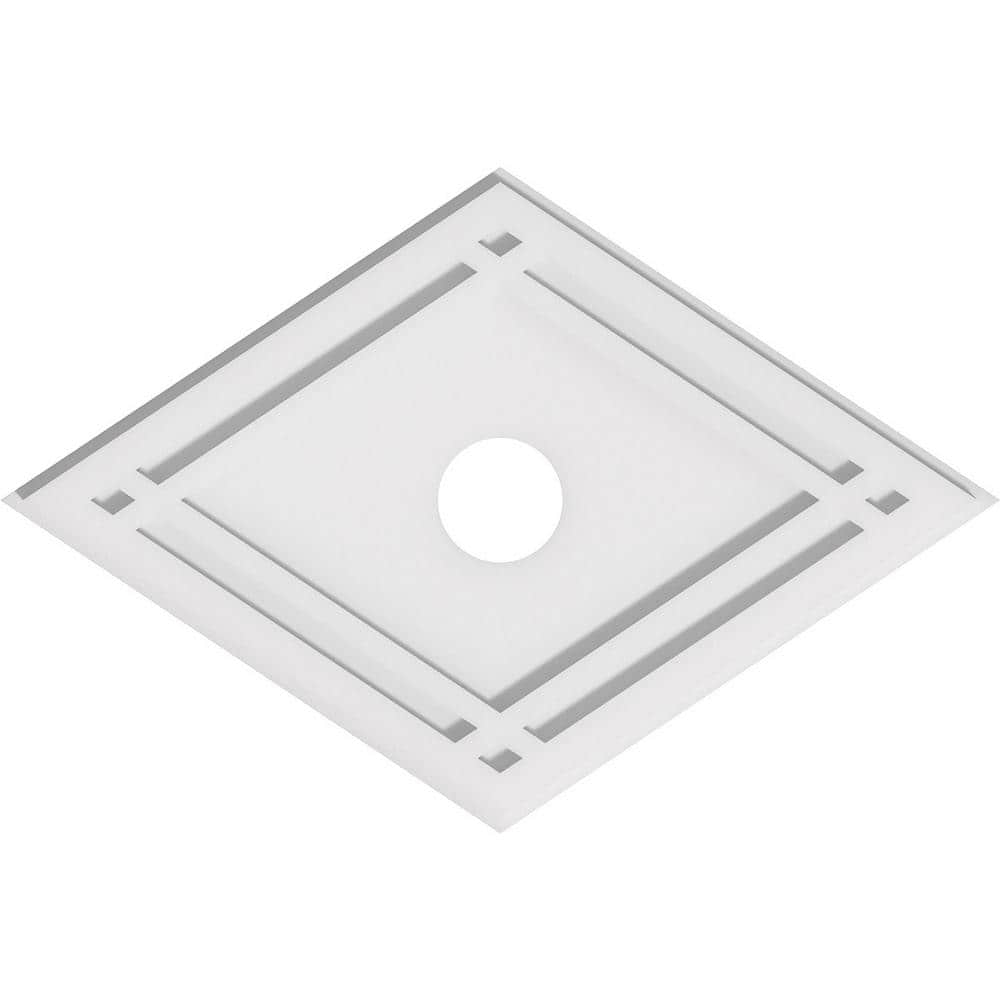 White PVC Diamond Contemporary Ceiling Medallion, 24" x 16"
