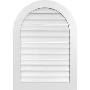 30 in. x 42 in. Round Top White PVC Paintable Gable Louver Vent Functional