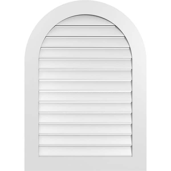 Ekena Millwork 30 in. x 42 in. Round Top White PVC Paintable Gable Louver Vent Functional
