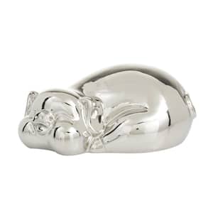9 in. x 5 in. Silver Porcelain Pig Sculpture