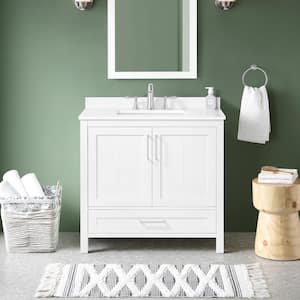 Kansas 36 in. W x 19 in. D x 34 in. H Single Sink Bath Vanity in White with White Engineered Stone Top