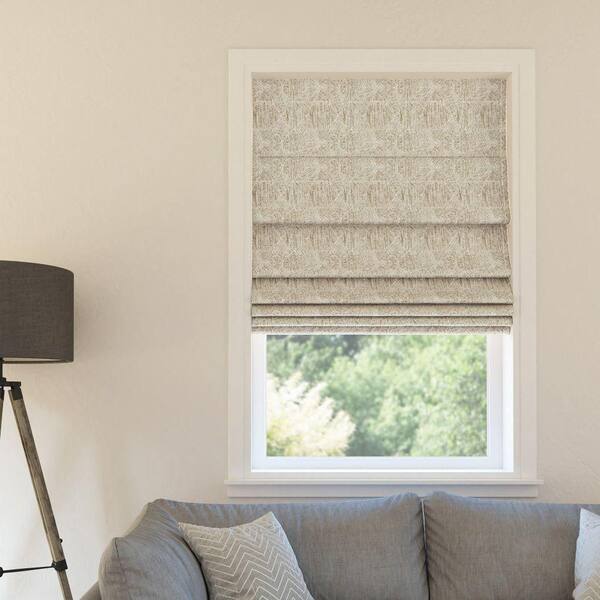 Sun Zero Talmage Cordless Champagne 100% Blackout Tonal Geometric Fabric Roman Shade 31 in. W x 64 in. L