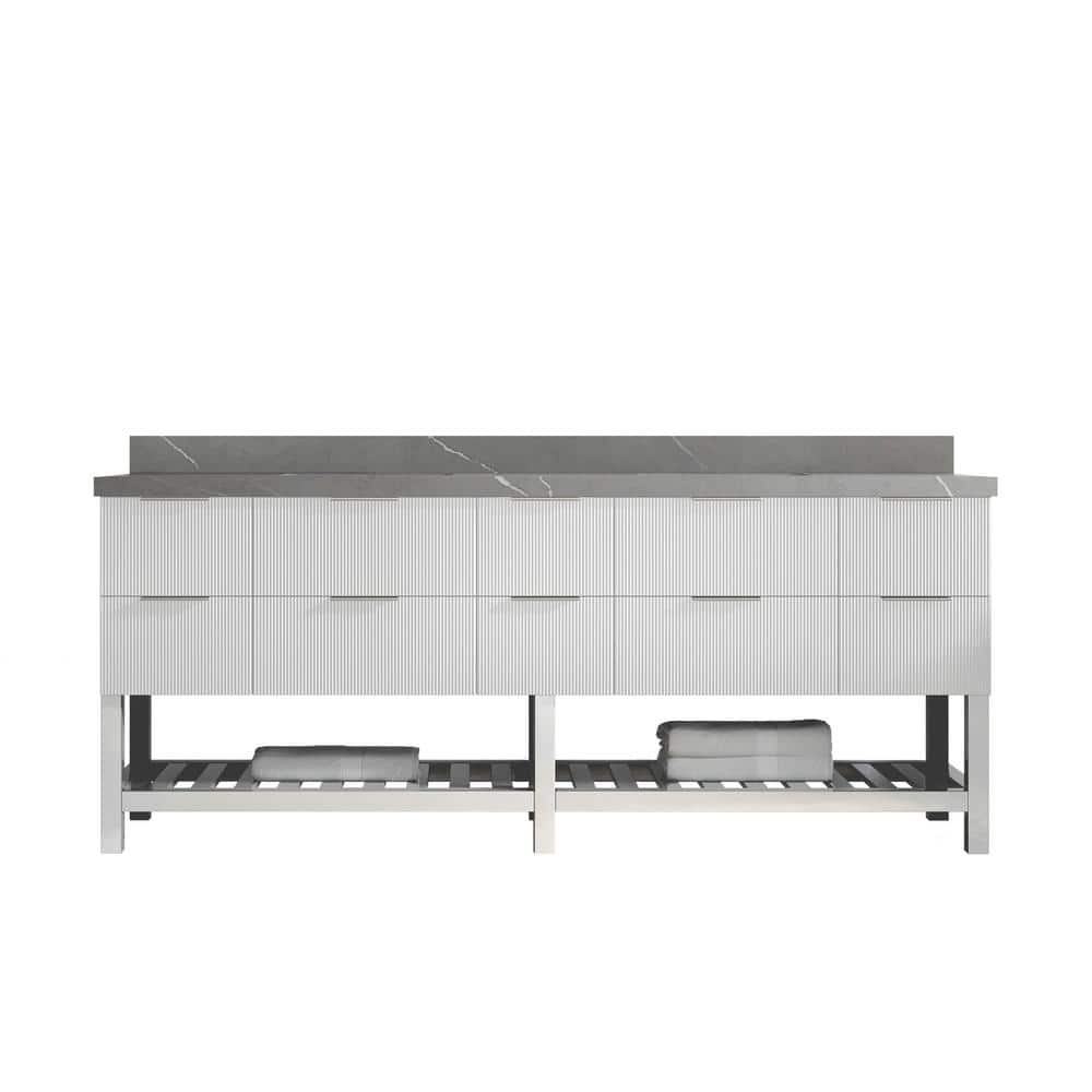 Catalina 84 in. Double Sink Freestanding Fine Grain Bath Vanity with Piatra Gray Qt. Top Unassembled price history on PriceWatchPro