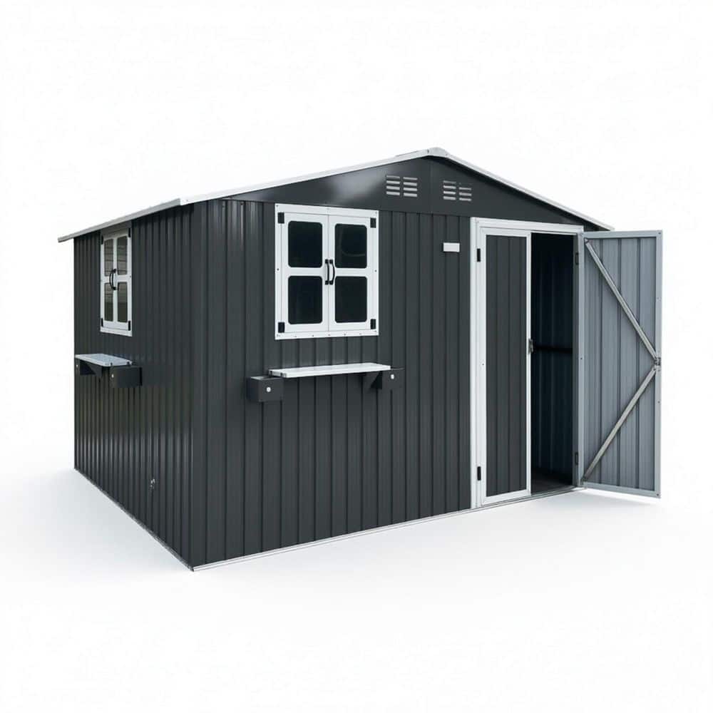 10 ft. W x 8 ft. D Outdoor Metal Storage Shed w/ Window, Flower