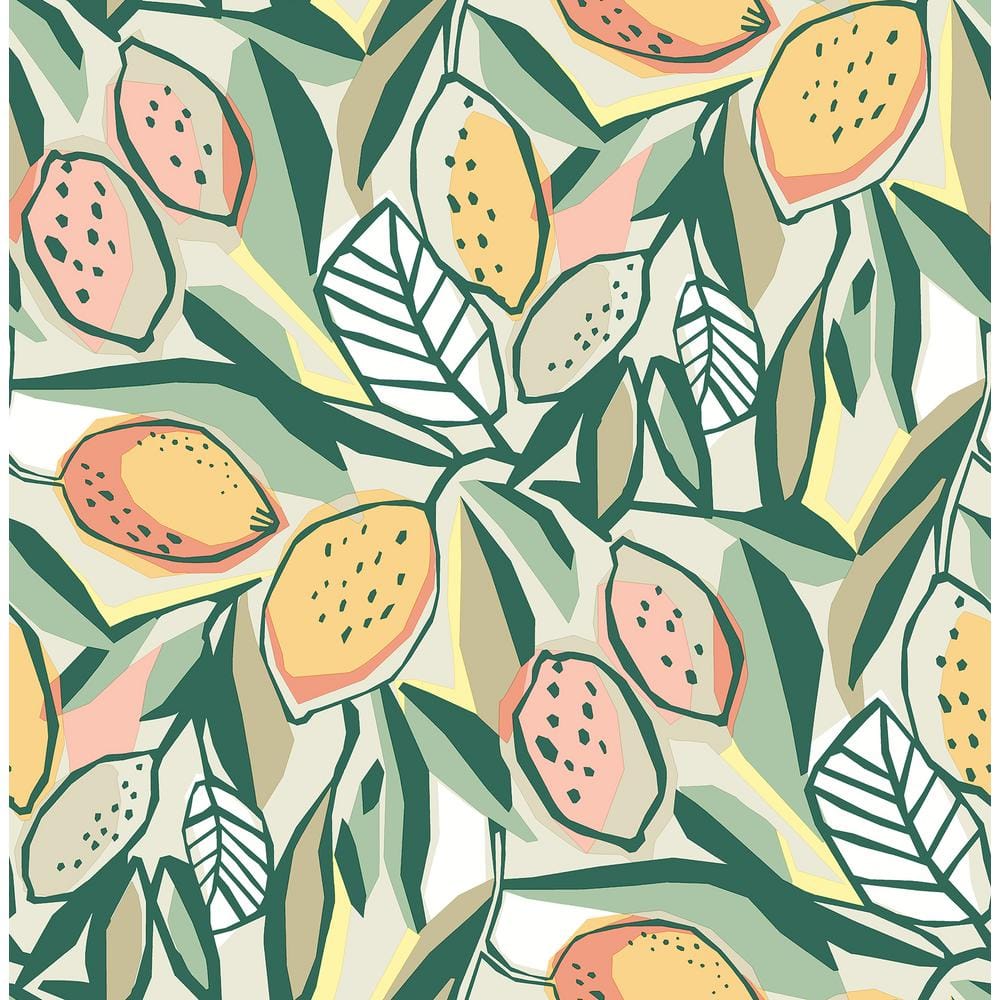 White and Green Citrus Peel and Stick Wallpaper