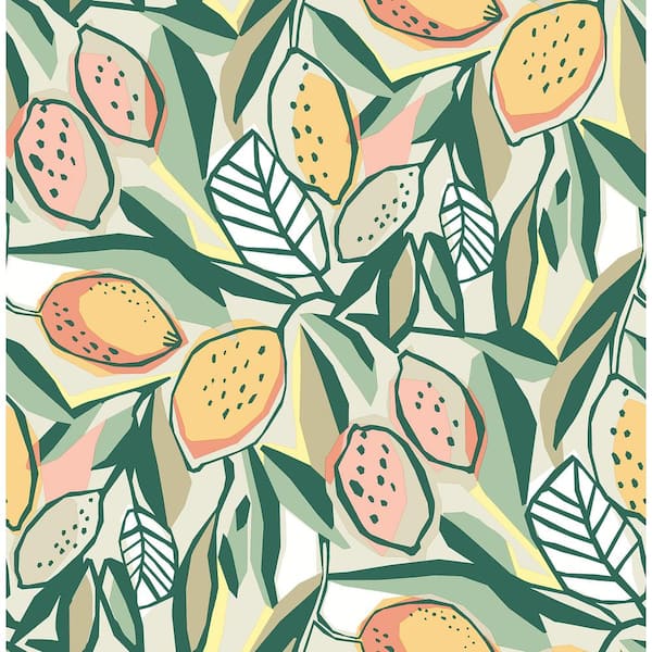 NuWallpaper Main Squeeze Green Peach Peel and Stick Wallpaper Sample