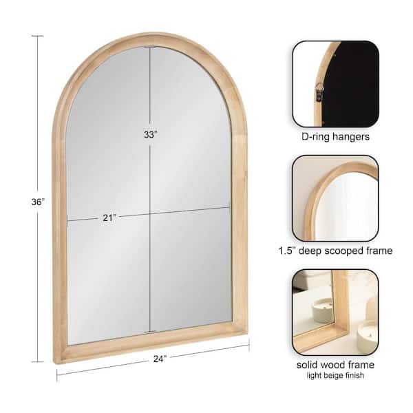 Hatherleigh Natural 24 in. W x 36 in. H Modern Arch Wood Wall Mirror