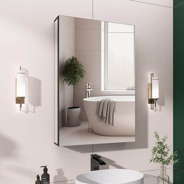 Getpro 20 in. W x 30 in. H Rectangular Aluminum Medicine Cabinet with Mirrors for Bathroom Frameless Recessed or Surface Mount