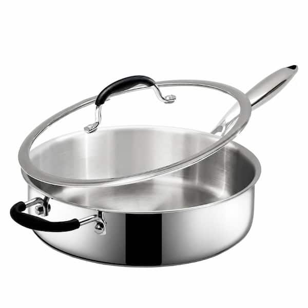 5 qt. Tri-Ply Stainless Steel Saute Pan with Lid, 11.5 in. Deep Skillet, Dishwasher and Oven Safe, Induction